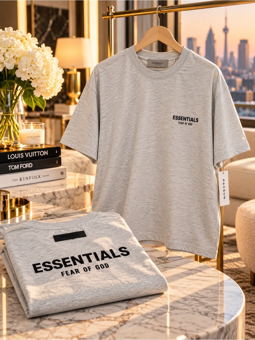 Fear of God ESSENTIALS Light Oatmeal Logo T-Shirt Size S NWT